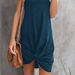 Casual T-shirt Dress Cover Up V Neck Short Sleeve Ultra-Soft Knot Twist Tie